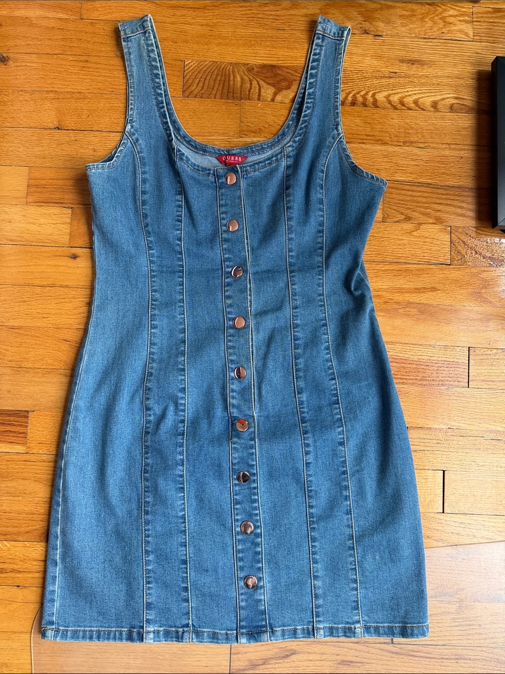 Guess Button-Front Denim Tank Dress in Medium Blue